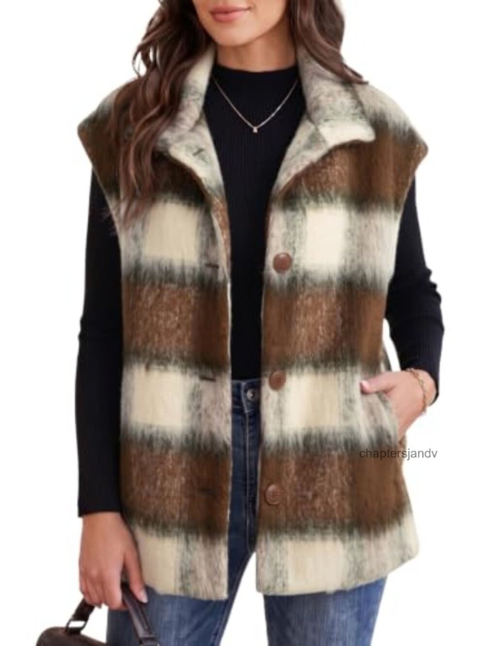 Oversized Plaid Vest Cap Sleeve Button Front Coat